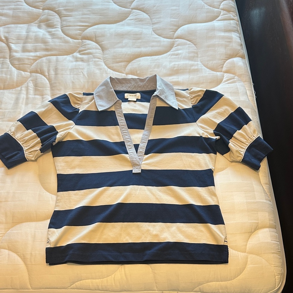 women’s Polo Shirt - Blue, cream, chambray collar new wo tags from Anthropologie